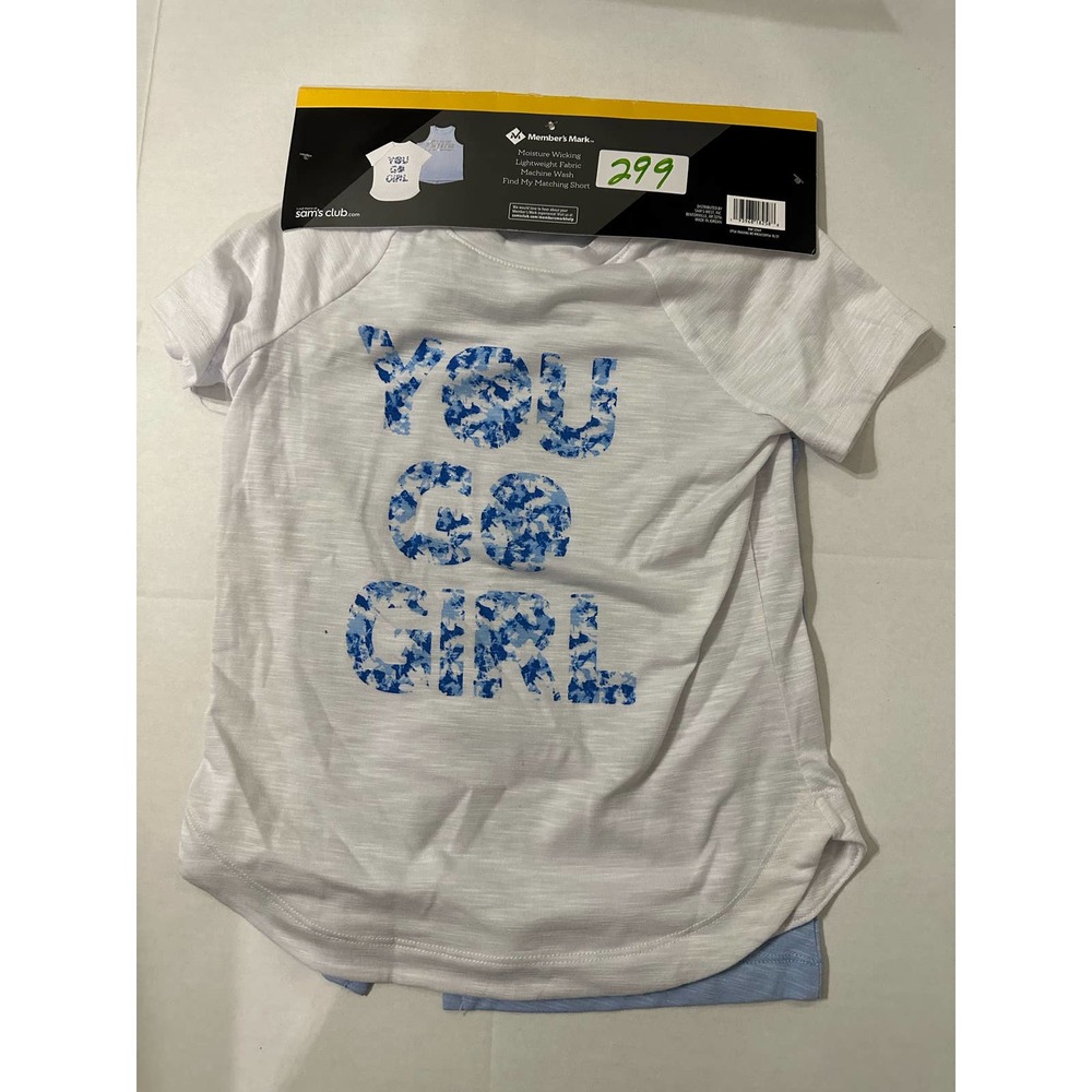 Member's Mark Active Girl Shirts 2pck  Sz: 5/6 blue and white NWT